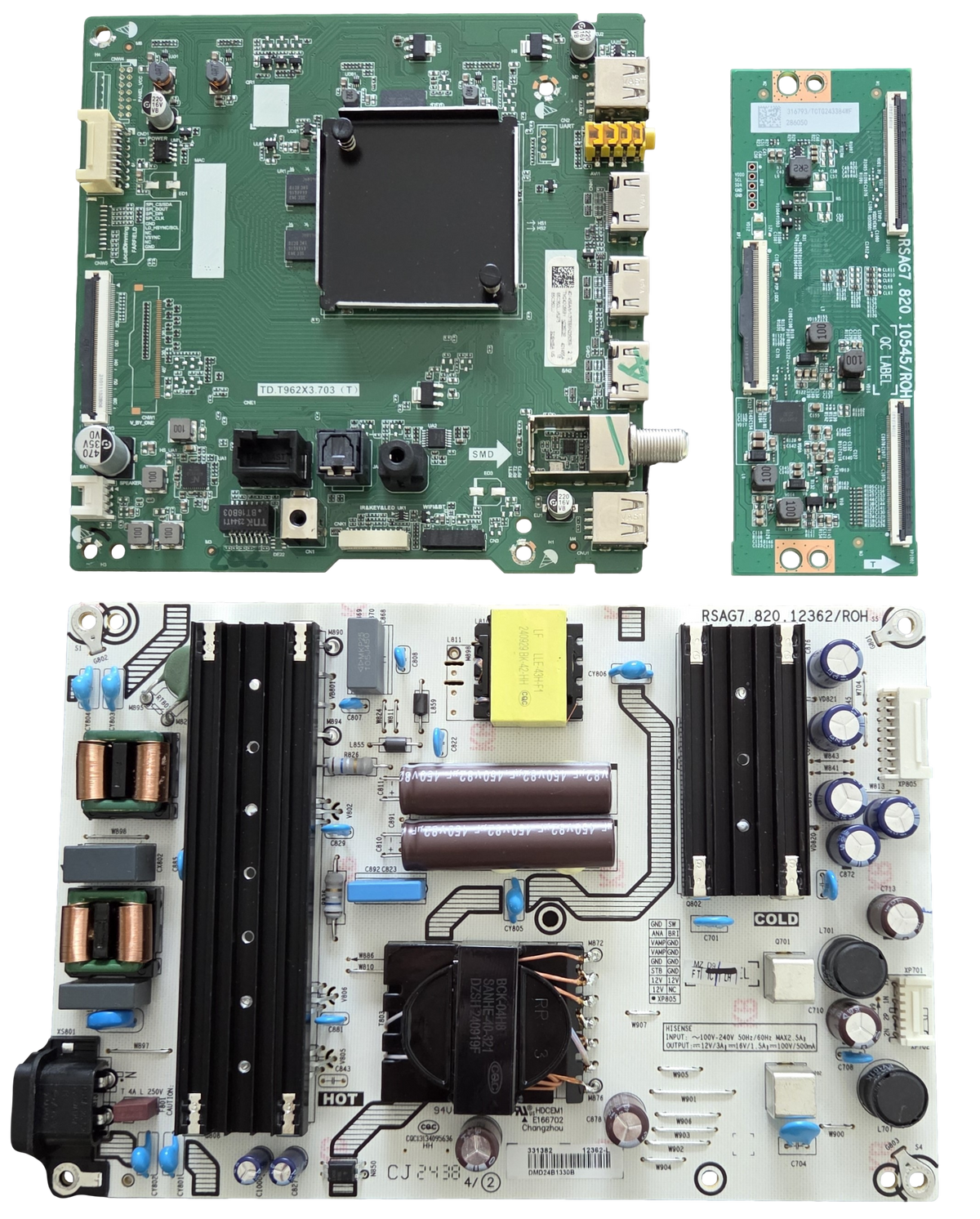 65C350LU Toshiba TV Repair Parts Kit, 401456 Main Board, 331382 Power Supply, 316793 T-Con, 65C350LU