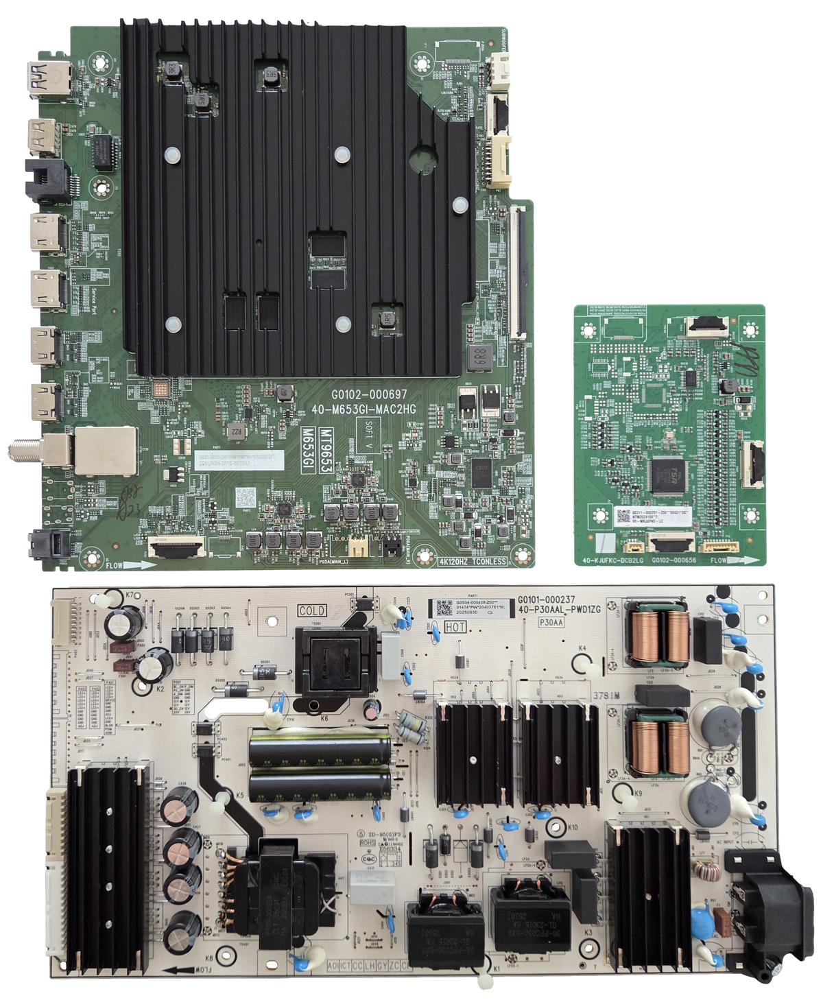 55QM7K TCL TV Repair Parts Kit, G0301-000916-Z00 Main Board, G0504-000408-Z00 Power Supply, G0311-000291-Z00 LED Driver, 55QM7K