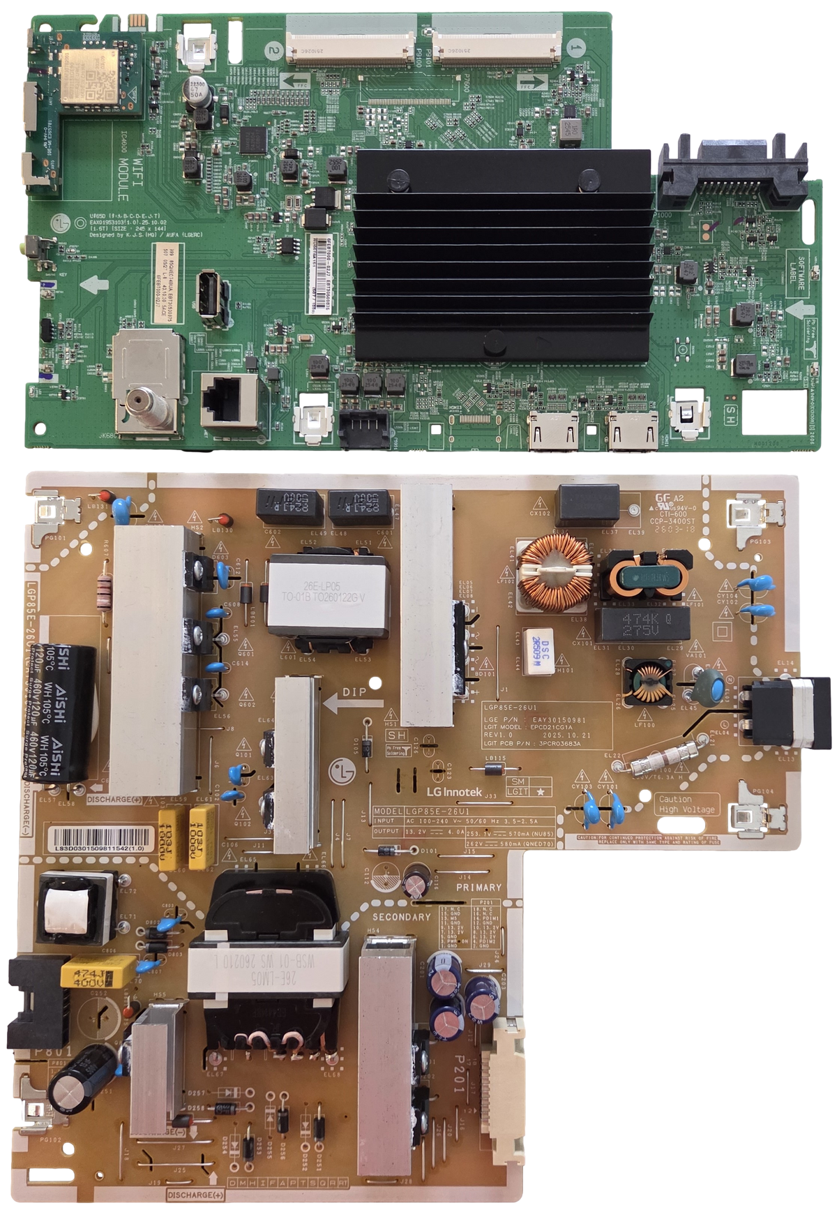 85QNED74BUA LG TV Repair Parts Kit, EBT30500875 Main Board, EAY30150981 Power Supply, 85QNED74BUA
