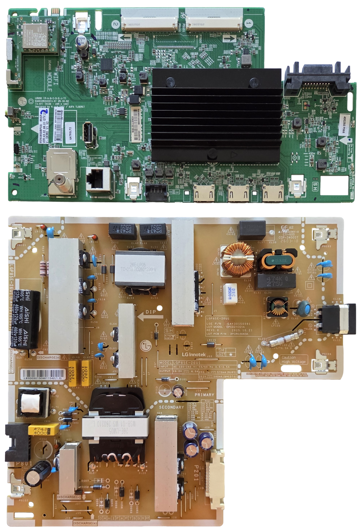 85NU850BPUA LG TV repair Parts Kit, EBT30436676 Main Board, EAY30150981 Power Supply, 85NU850BPUA