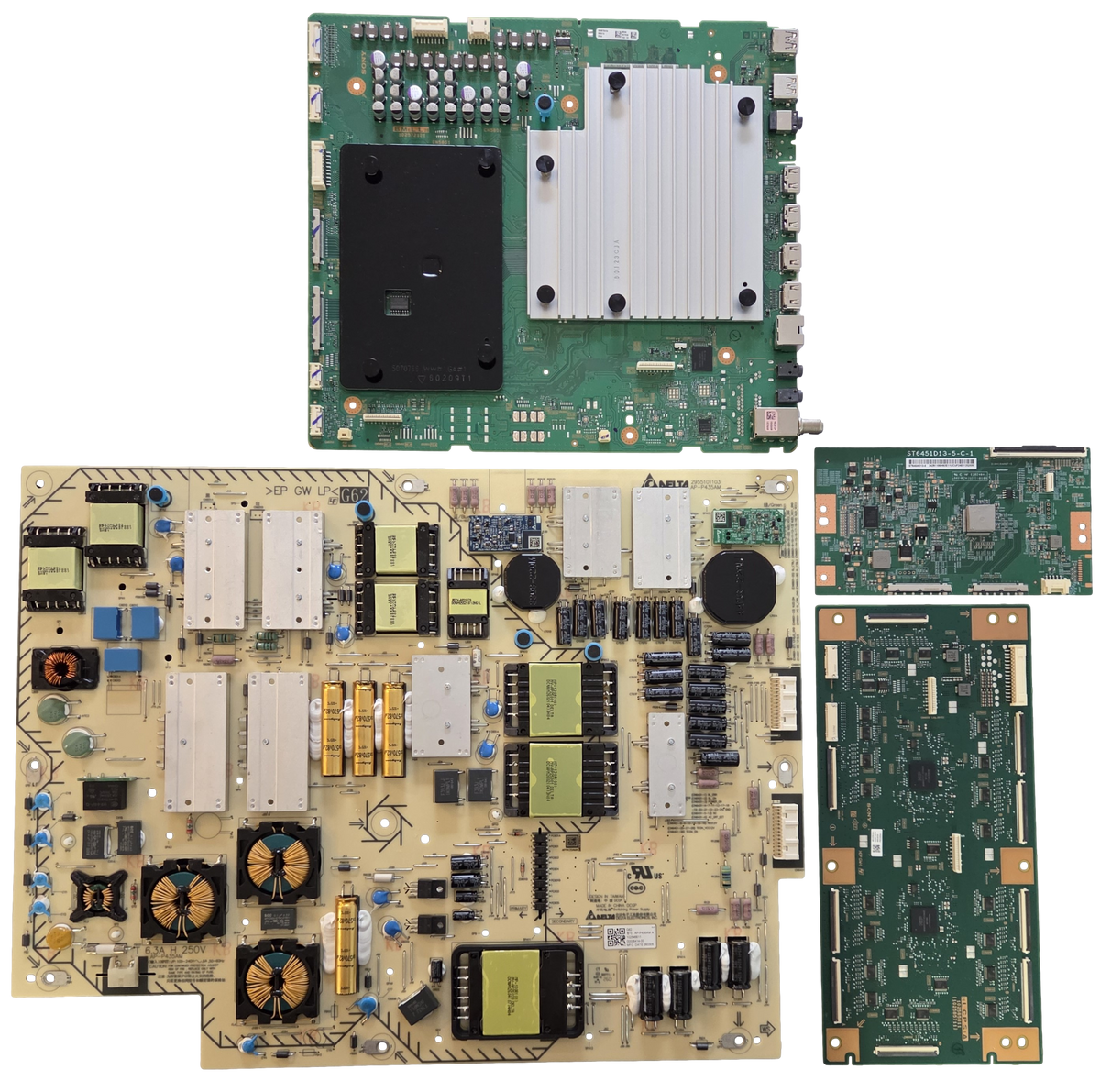 K-65XR90M2 Sony TV Repair Parts Kit, A-5087-077-A Main Board, 1-025-466-11 Power Supply, ST6451D13-5-C-1 T-Con, A-5087-163-A LED Driver, K-65XR90SM2, K-65XR90M2