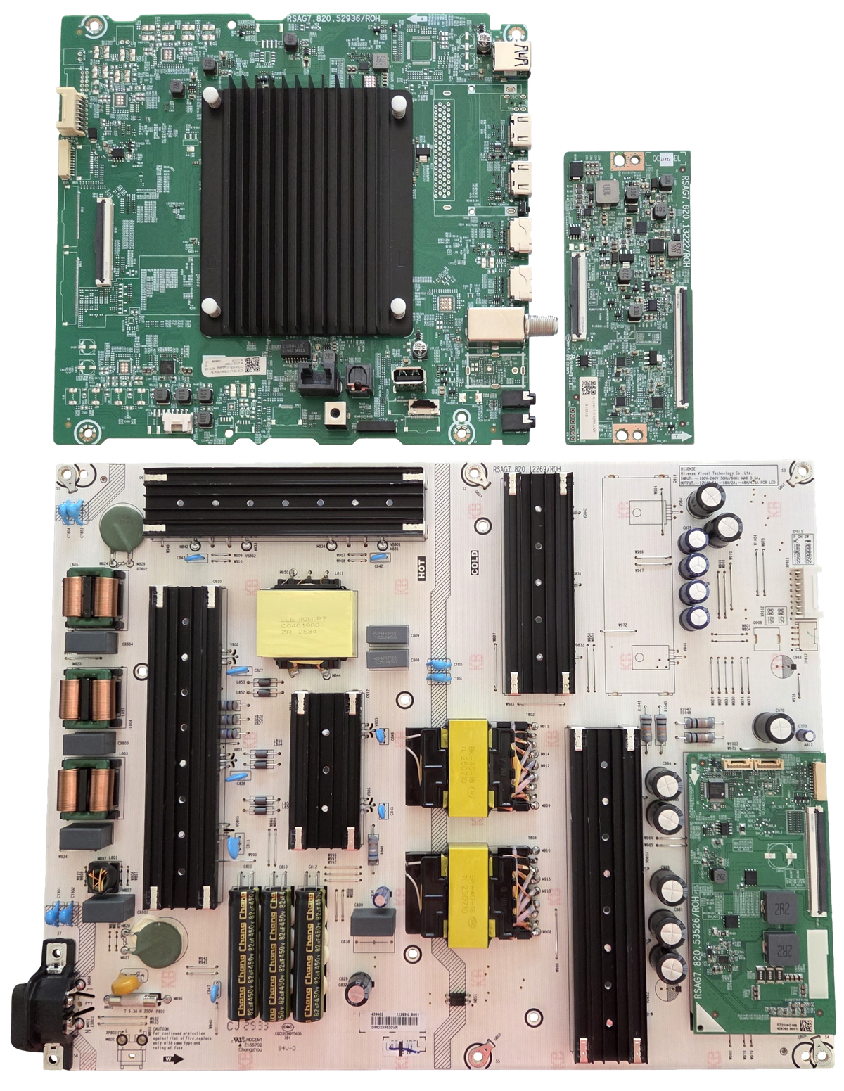 85QD7QF Hisense TV Repair Parts Kit, 427517 Main Board, 439602 Power Supply, 413340 T-Con, 85QD7QF