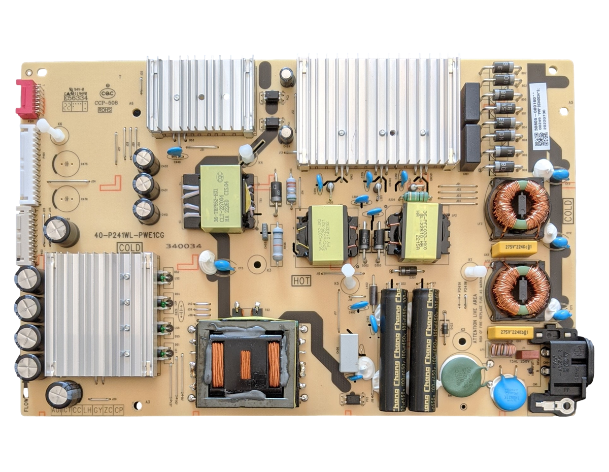 30805-000160 TCL Power Supply Board, 340034, 40-P241WL-PWE1CG, 50S555