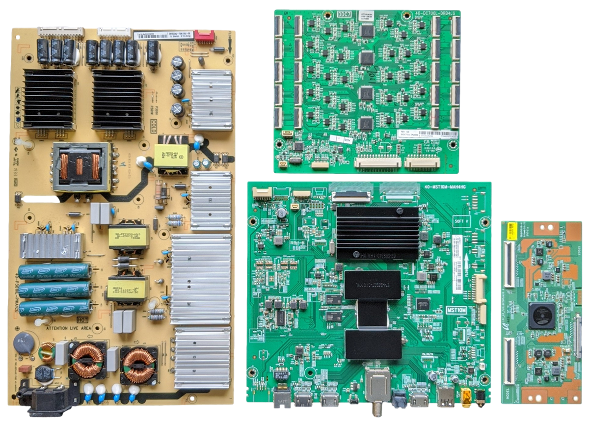 65R617 TCL TV Repair Parts Kit, 08-MS10M02-MA200AA Main Board, 08-P301W0L-PW200AB Power Supply, LJ94-37393E T-Con, 08-DC71C4L-DR200AB LED Driver, 65R617