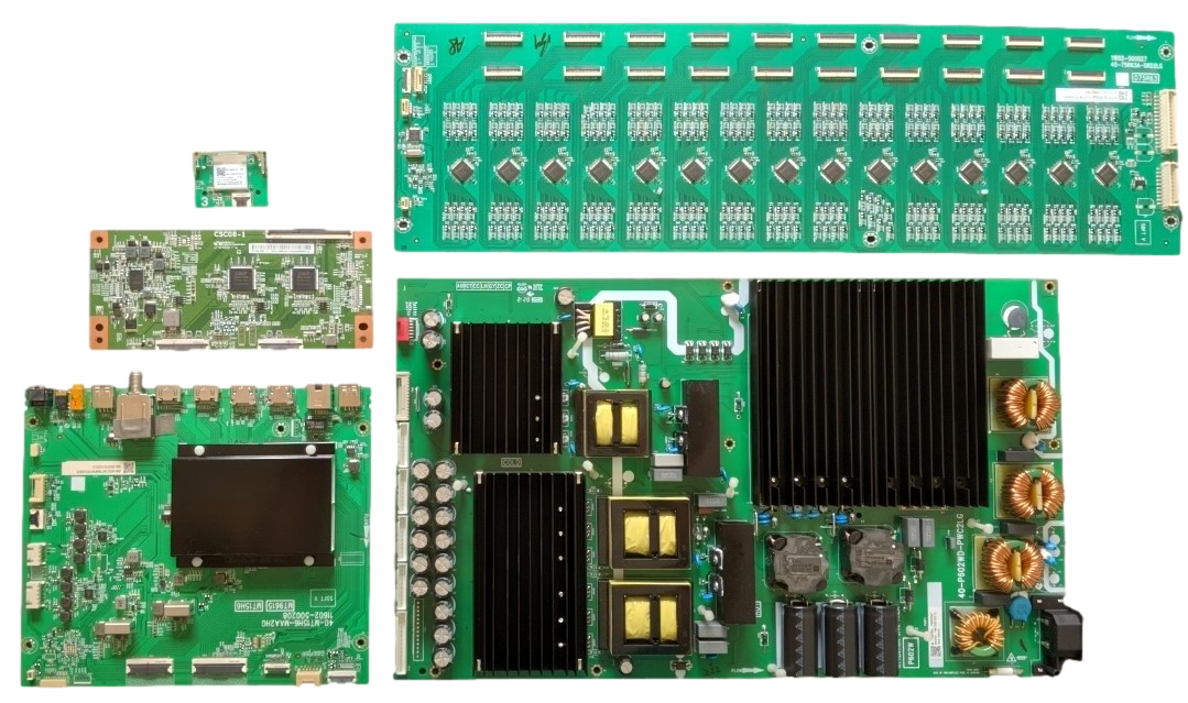 75R646 TCL TV Repair Parts Kit, 30800-000232 Main Board, 08-P602W0L-PW250AB Power Supply, 08-D75C120-DR20 LED Driver, ST7461D02-C T-Con, 07-7921L2-MA0G Wifi, 75R646