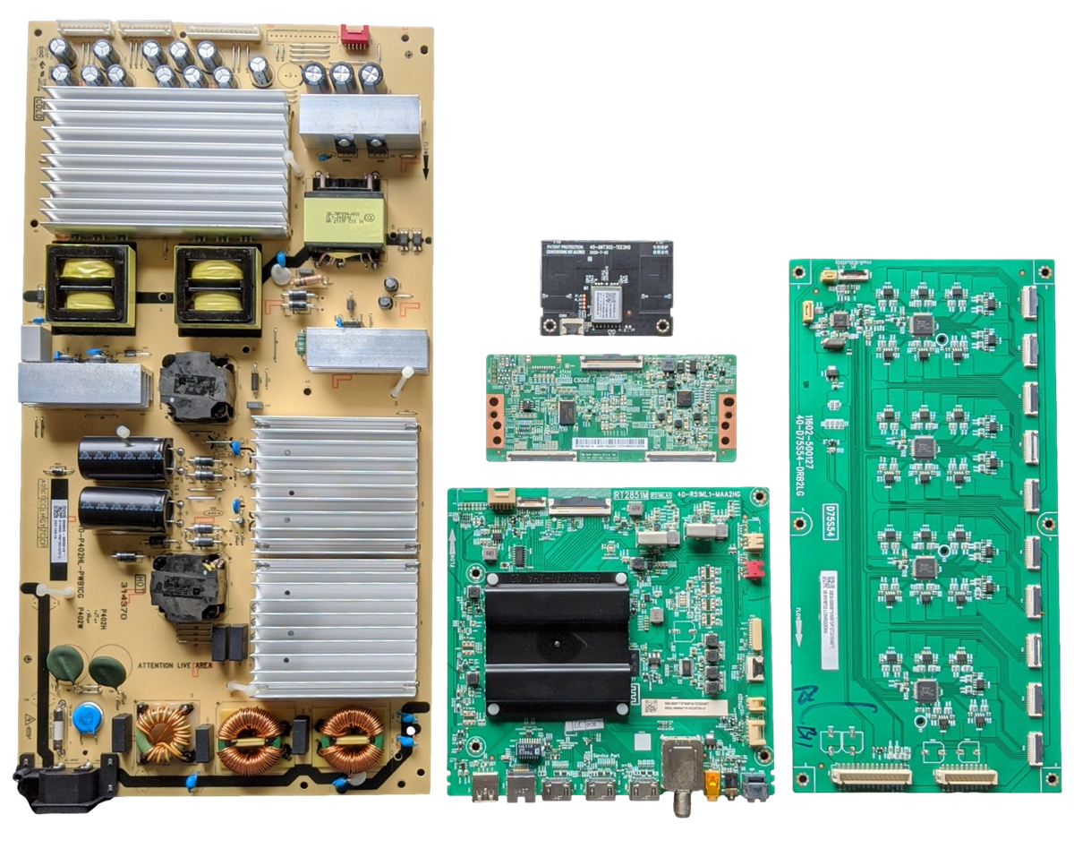 75S546 TCL TV Repair Parts Kit, Board Numbers: 30800-000097 Main Board, 30805-000019 Power Supply, ST7461D01-A T-Con, 30835-000006 LED Driver, 07-7638BU-MA0G Wifi, 75S546