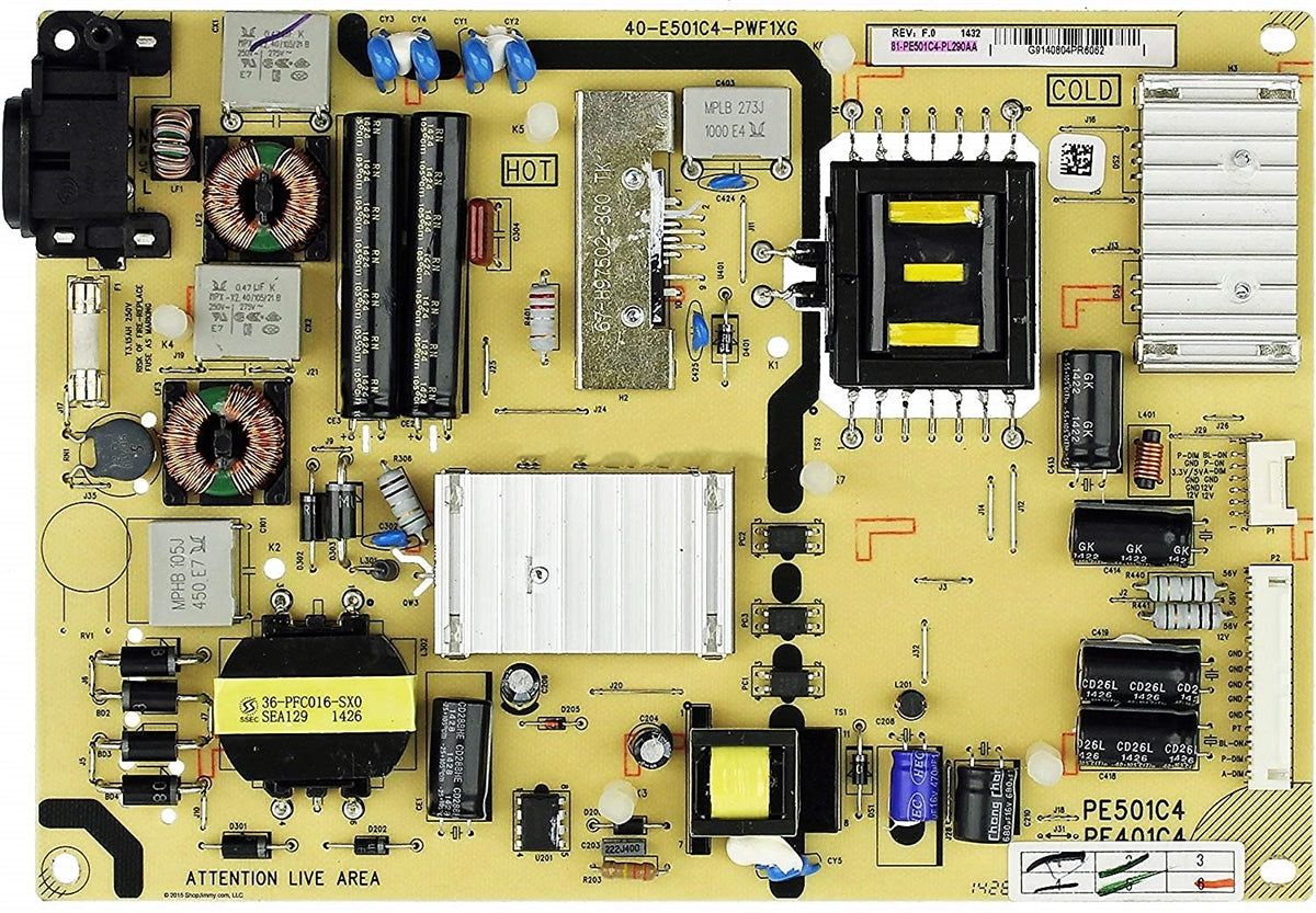 81-PE501C4-PL290AA TCL POWER SUPPLY, 40-E501C4-PWF1XG, PE501C4, 55FS4610R