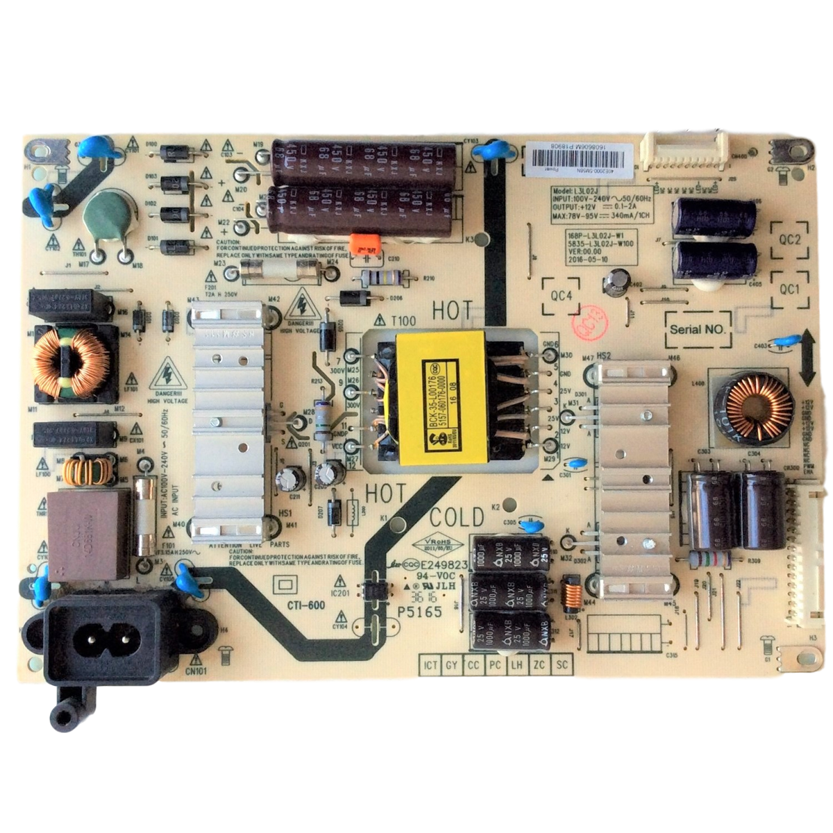 COV33916001 LG Power Supply, L3L02J, 168P-L3L02J-W1, 5835-L3L02J-W100, 40LH5000-UA