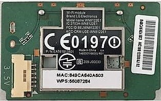 EAT61813801 LG WiFi Board, WN8122E1, 42LN5700-UA, 47LA6200-UA55LA6200-UA, 55LA6900-UD, 60LN5600-UB, 60LA7400-UA, 50LN5750-UH, 47LB6100-UG, 47LN5750-UH, 60LN6150-UB, 49UF6430-UB, 55LF6100-UA, 55UF6450-UA, 55UM6910PUC, 55LN5600-UI