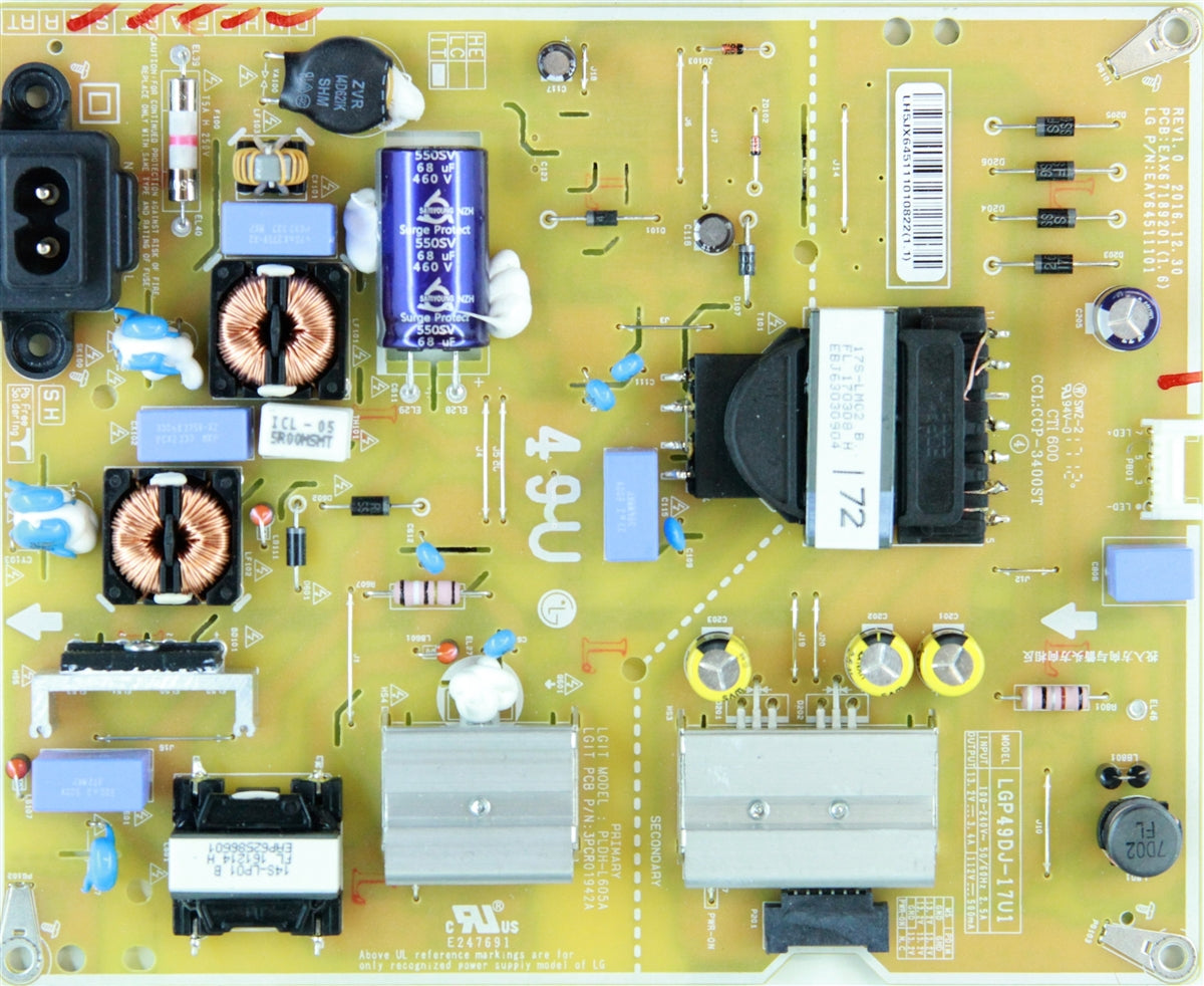 EAY64511101 LG Power Supply, EAX67189201(1.6), LGP49DJ-17U1