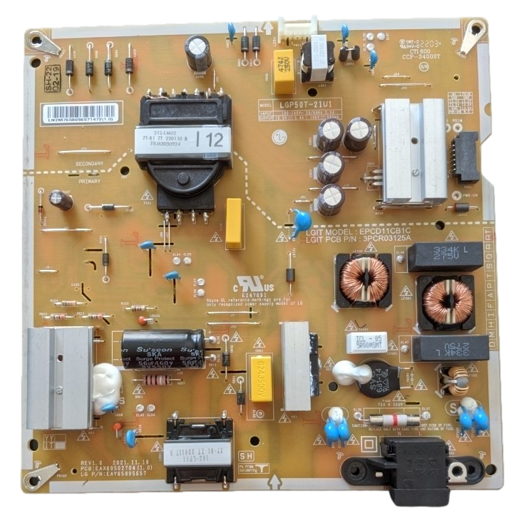 EAY65895657 LG Power Supply Board, EAX69502704 (1.0), LGP50T-21U1, EPCD11CB1C, 3PCR03125A, 50UQ7070ZUE