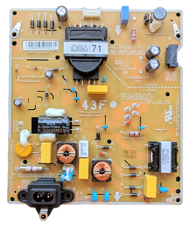 EAY96453000 LG Power Supply, EAX67264001(1.5), LGP43DJ-17F1, 43LM5700DUA