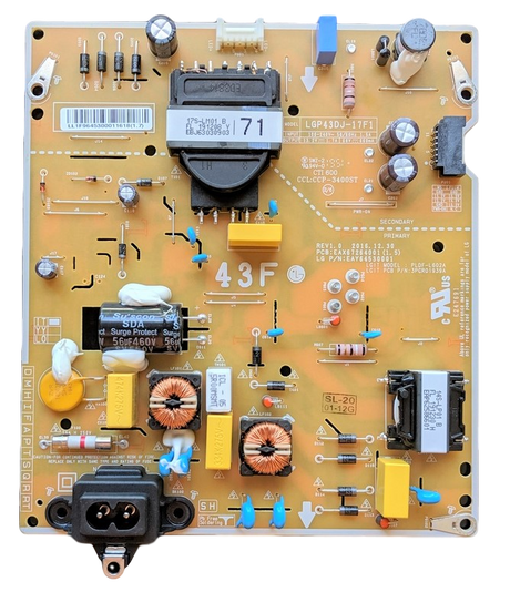 EAY96453000 LG Power Supply, EAX67264001(1.5), LGP43DJ-17F1, 43LM5700DUA