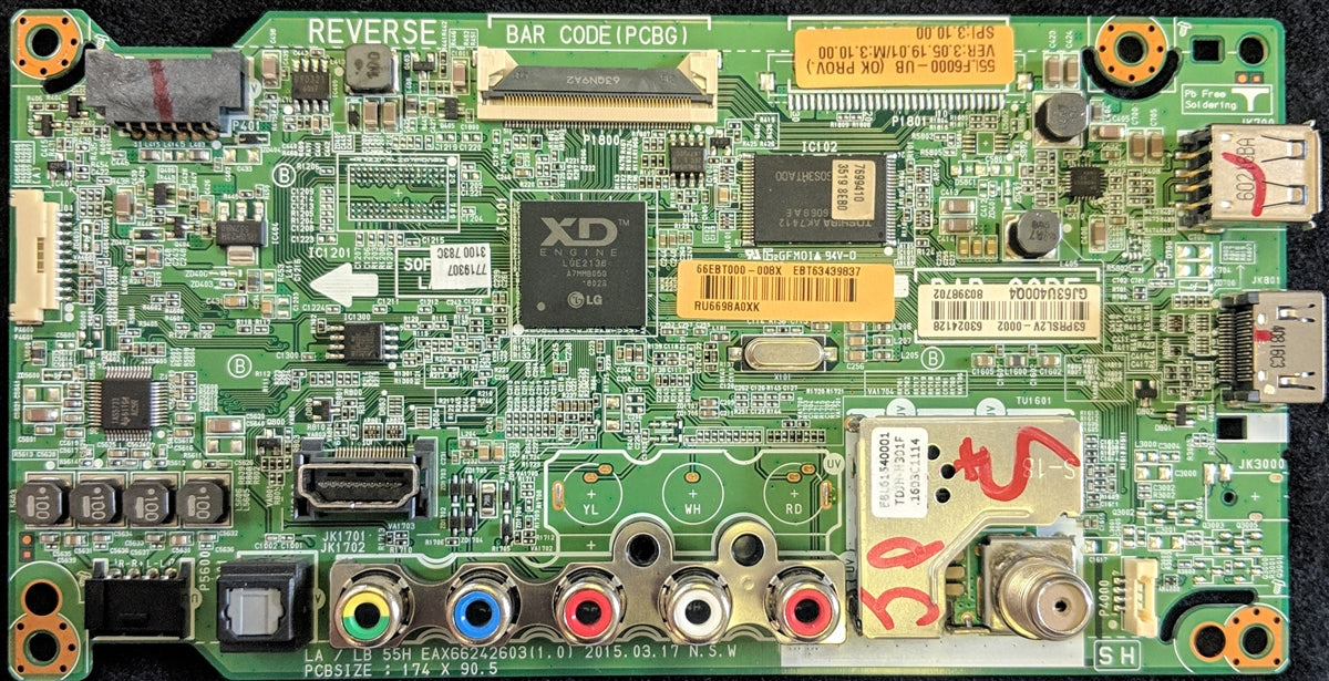 EBT63439837 LG Main Board, EAX66242603(1.0), 63024128, 55LF6000-UB AUSCLOR