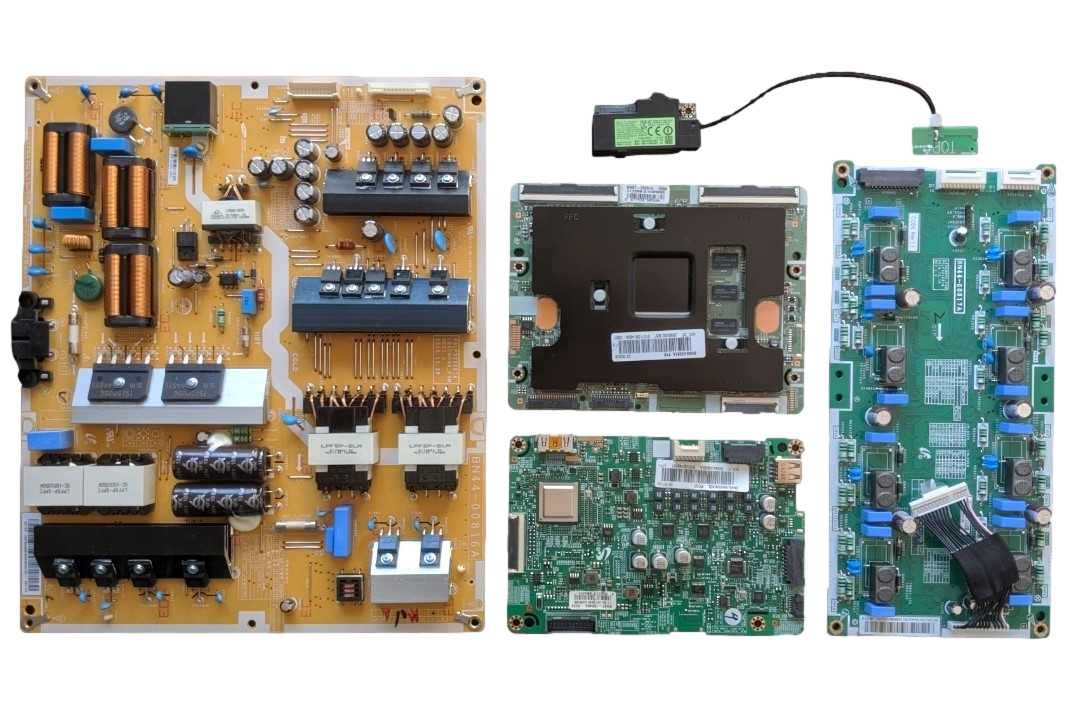 UN65JS9000FXZA Samsung TV Repair Parts Kit, BN94-09930A Main Board, BN44-00816A Power Supply, BN95-02061A T-Con, BN44-00817A LED Driver, BN59-01194D Wifi, UN65JS9000FXZA TS01, UN65JS9000FXZA