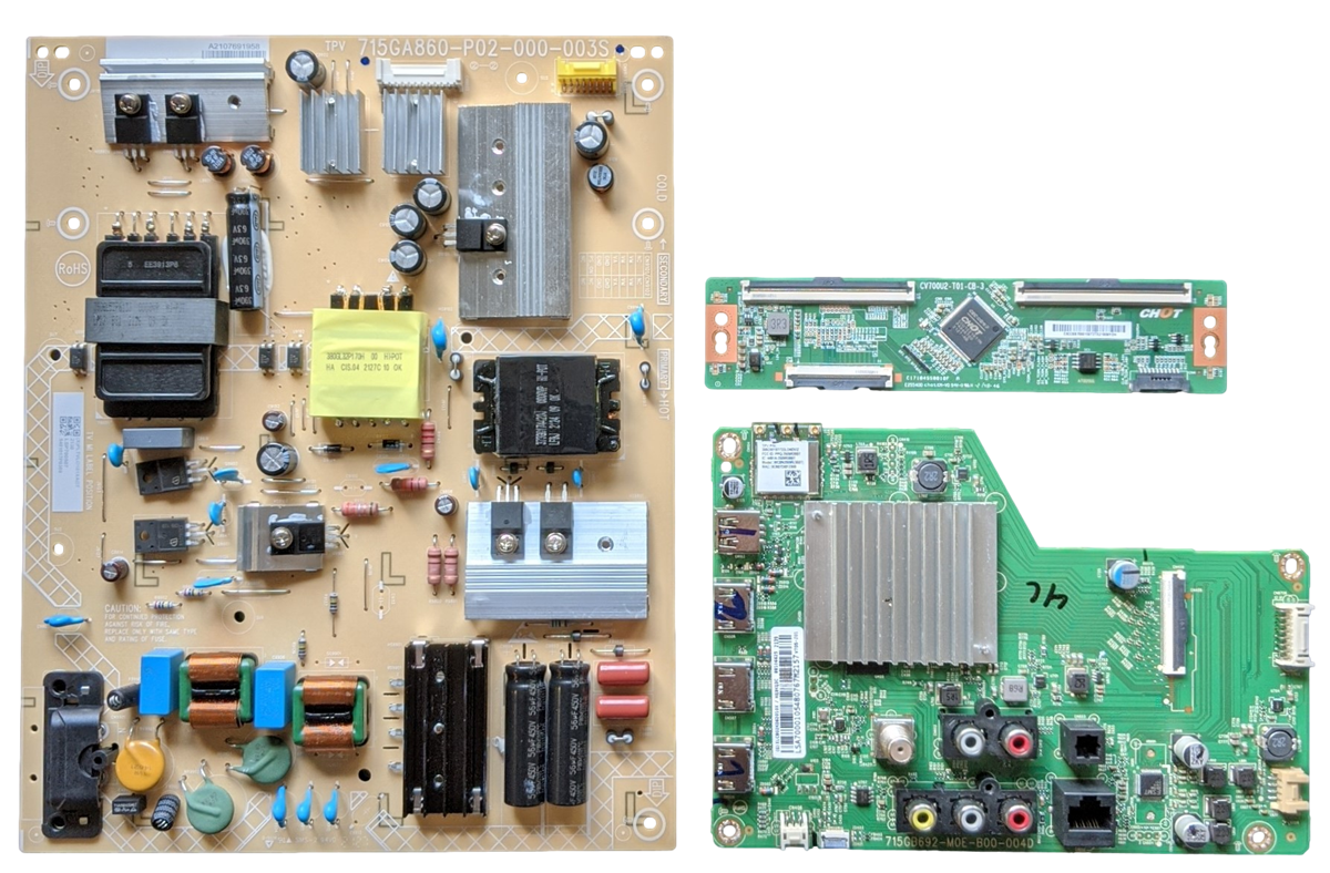 V705-J01 Vizio TV Repair Parts Kit, 756TXLCB02K062 Main Board, PLTVLO181XADT Power Supply, CV700U2-T01-CB-3 T-Con, V705-J01