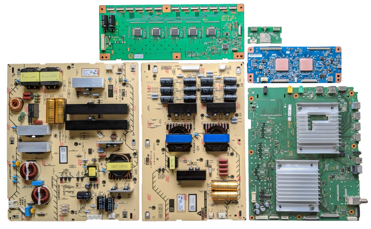 XBR-85X950G Sony TV Repair Parts Kit, A-2229-109-A Main Board, 1-474-719-11 Power Supply, 1-474-720-12 Power Supply, 55.85T10.C01 T-Con, 19STO78A-A01 LED Driver, 1-510-061-12 Wifi, XBR-85X950G